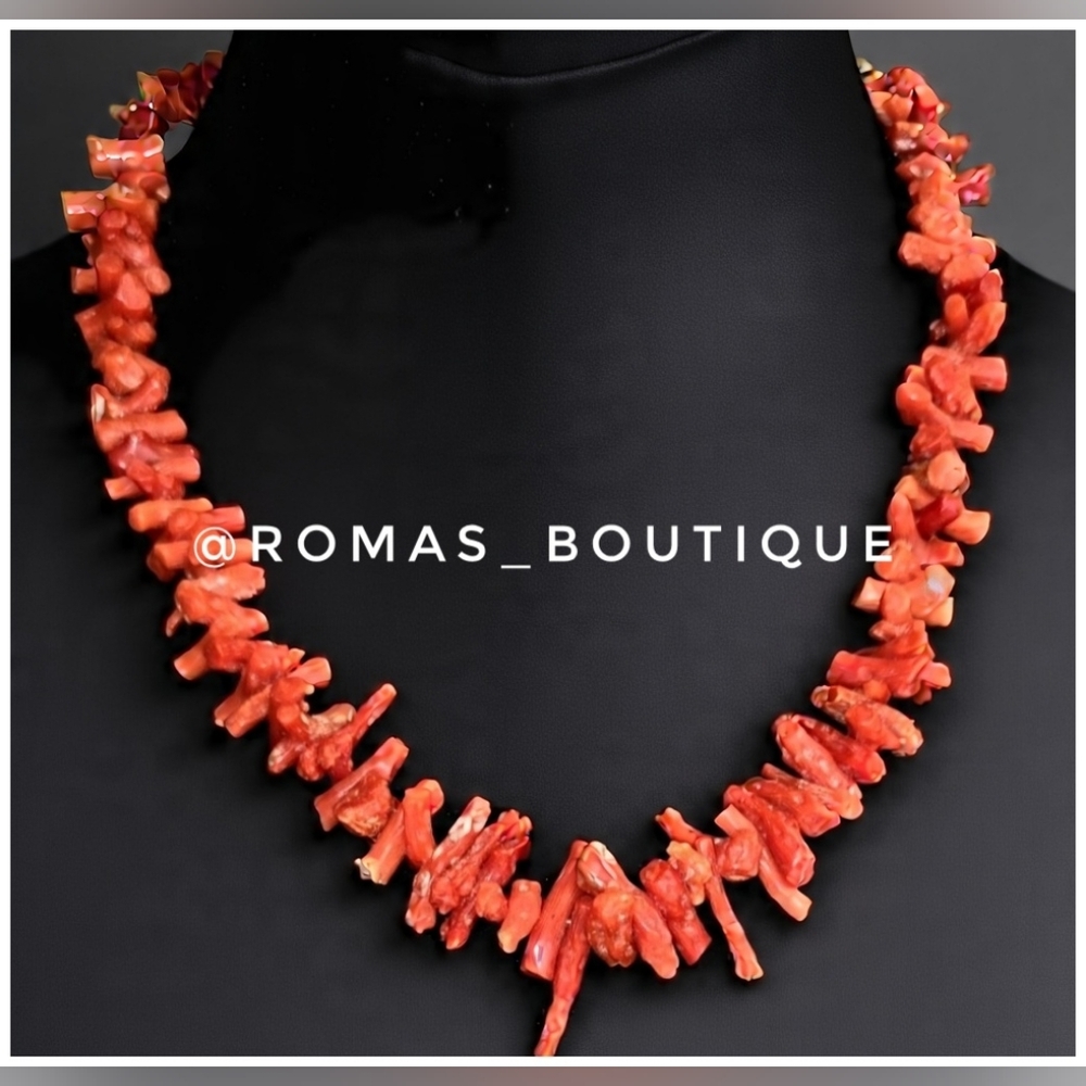 Vintage coral and sterling silver hook clasp necklace